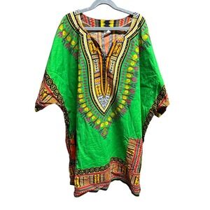African Dashiki Tribal Print Shirt Tunic V-Neck Cotton Unisex Oversized Top